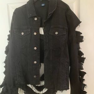Distressed Ripped Black Jean Jacket